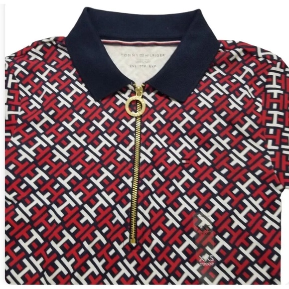 Tommy Hilfiger Women's Front Zip Printed Polo Shirt Size M - Picture 2 of 12